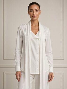 TELA 'KIEV' Asymmetrical Tie-Neck Poplin Shirt Size US XS in White Business